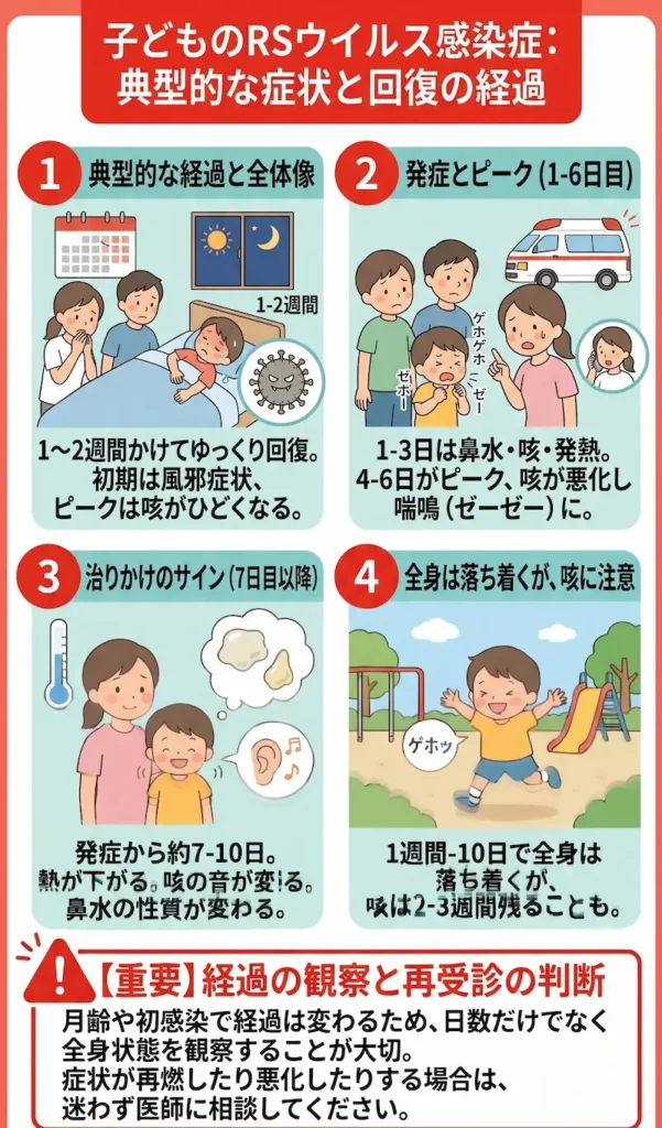 RSウイルスの治りかけはいつ頃？子どもに現れる症状の経過