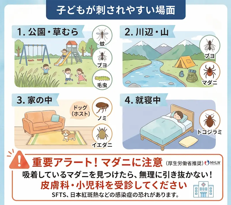 子どもが刺されやすい場面