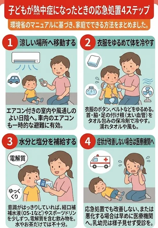 子どもが熱中症になったときの応急処置4ステップ