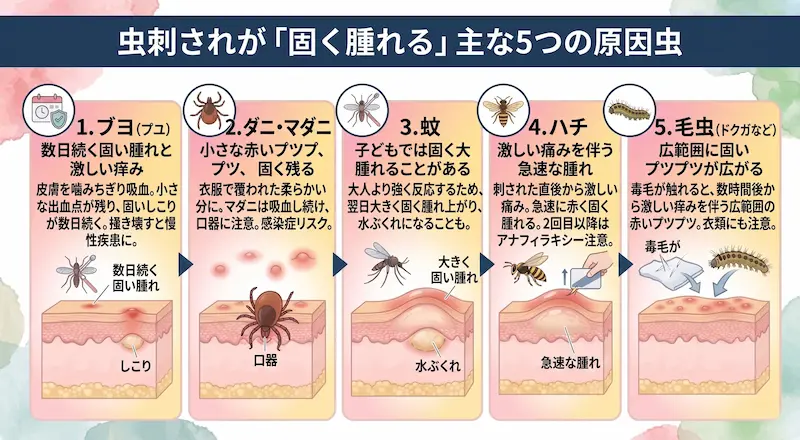 虫刺されが硬く腫れる主な5つの原因