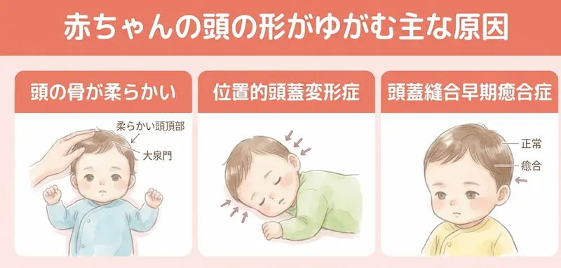 赤ちゃんの頭の形がゆがむ主な原因