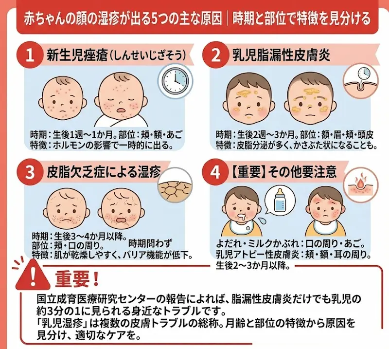 赤ちゃんの顔に湿疹が出る5つの原因｜種類と特徴で見分ける