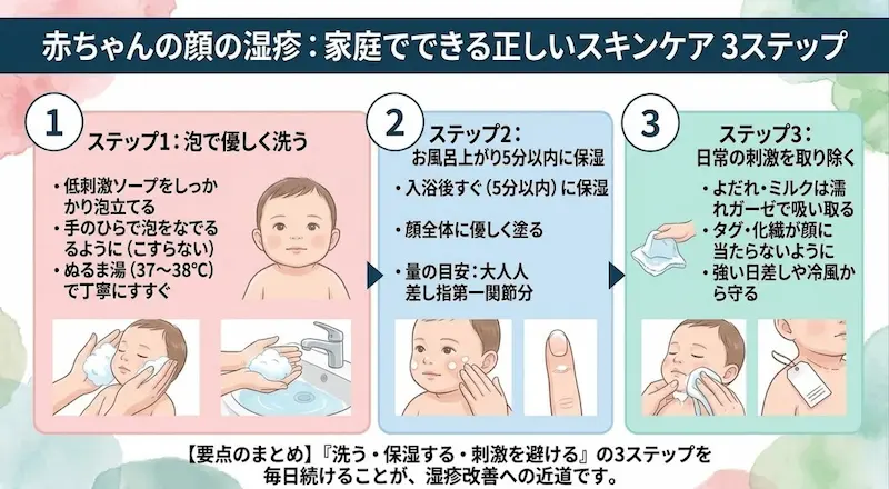 赤ちゃんの顔の湿疹｜家庭でできる正しいスキンケア3ステップ