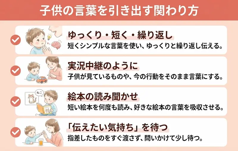 2歳の言葉の爆発期を促す家庭での関わり方_説明図
