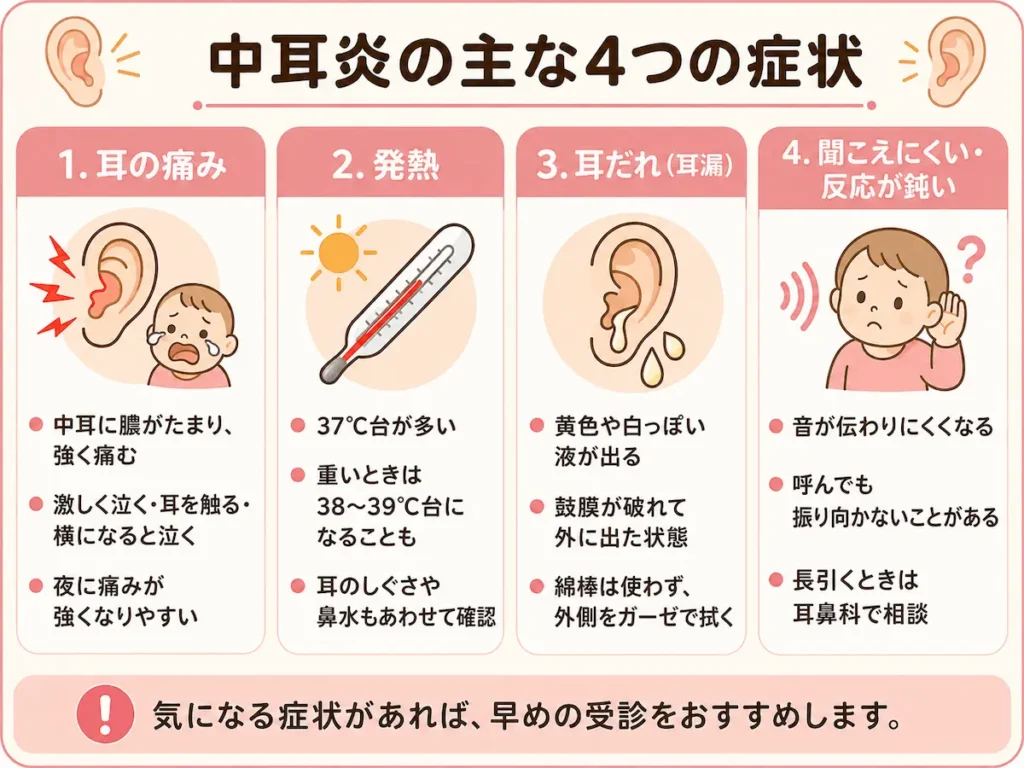 中耳炎の主な症状の説明図v2