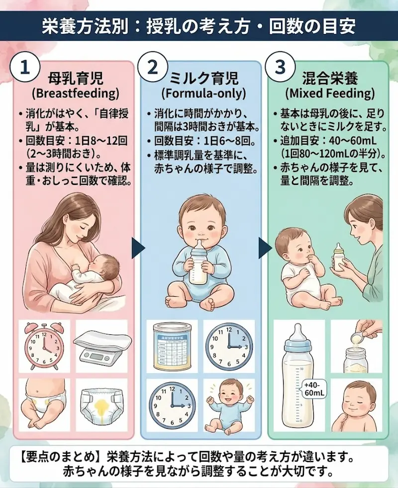 新生児_栄養方法別：授乳の考え方・回数