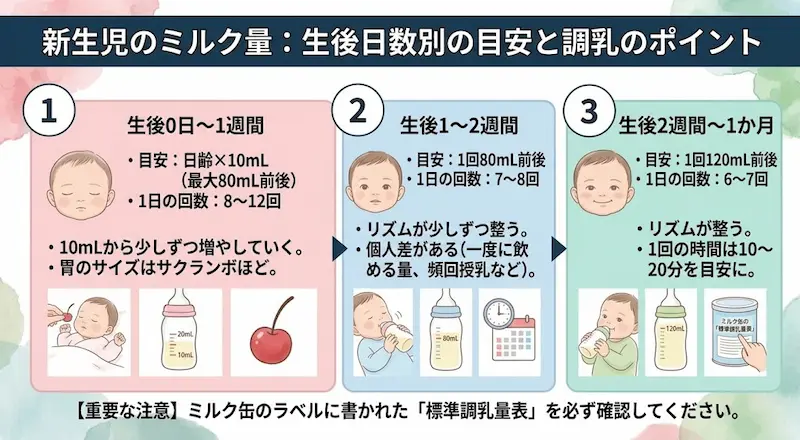 新生児のミルク量の目安