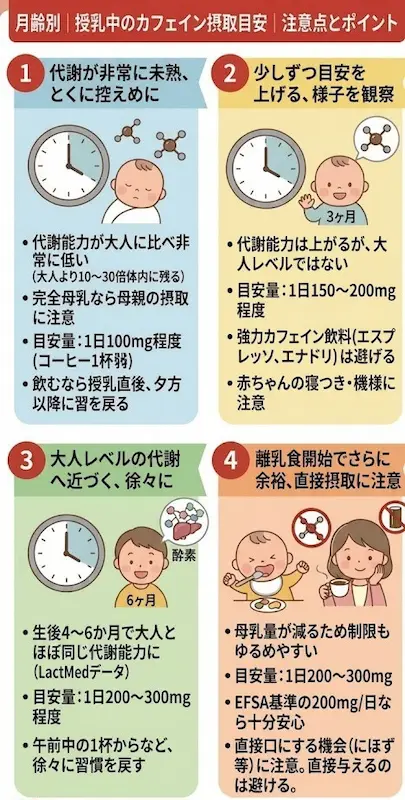 月齢別｜授乳中のカフェイン摂取で気をつけたいこと