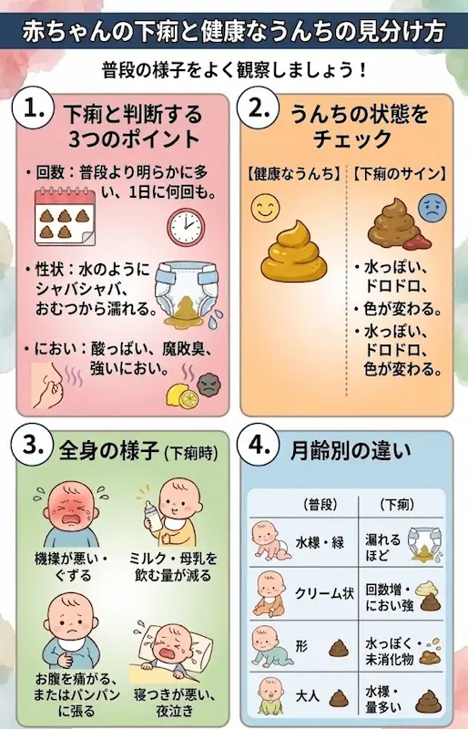 赤ちゃんの下痢とうんちの見分け方の解説図