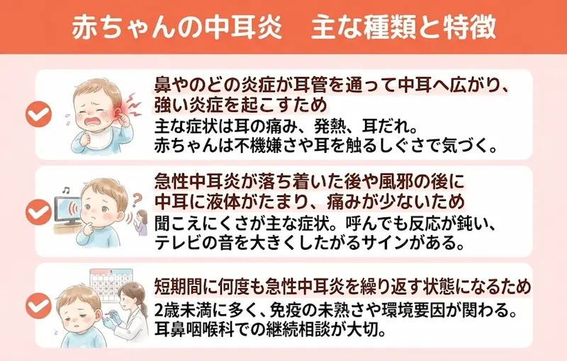 赤ちゃんの中耳炎の特徴_解説図