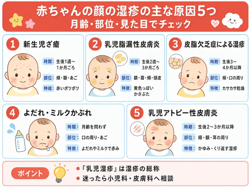 赤ちゃんの顔に湿疹が出る5つの原因｜種類と特徴で見分けるv2