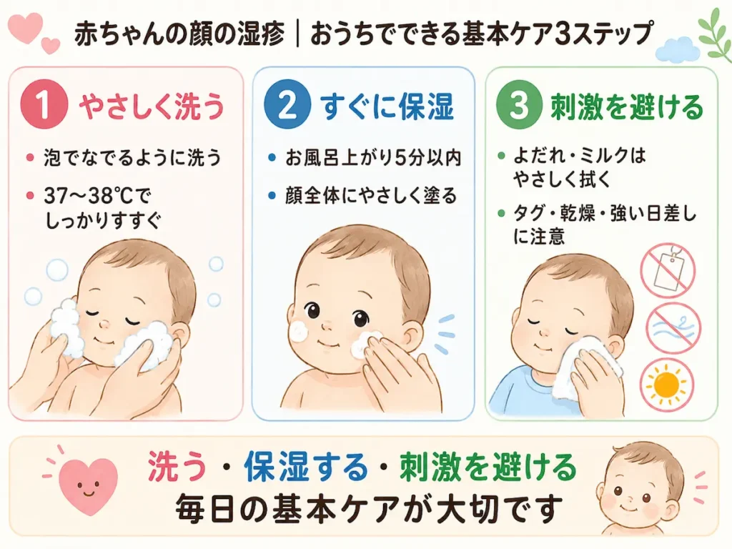 赤ちゃんの顔の湿疹｜家庭でできる正しいスキンケア3ステップv2