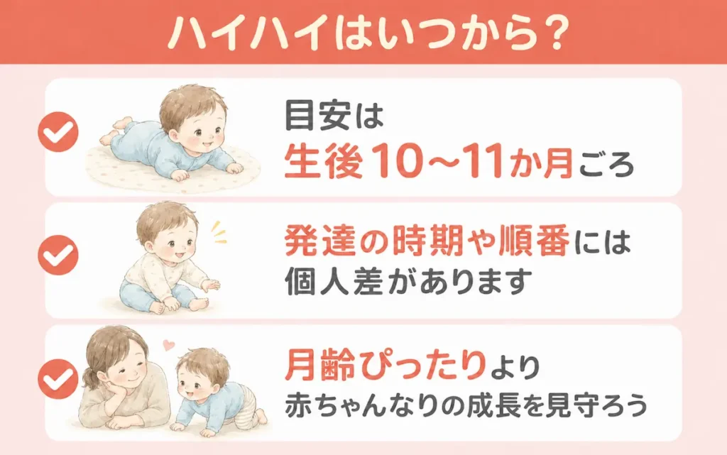 ハイハイはいつから？発達の目安を月齢で確認_まとめ画像