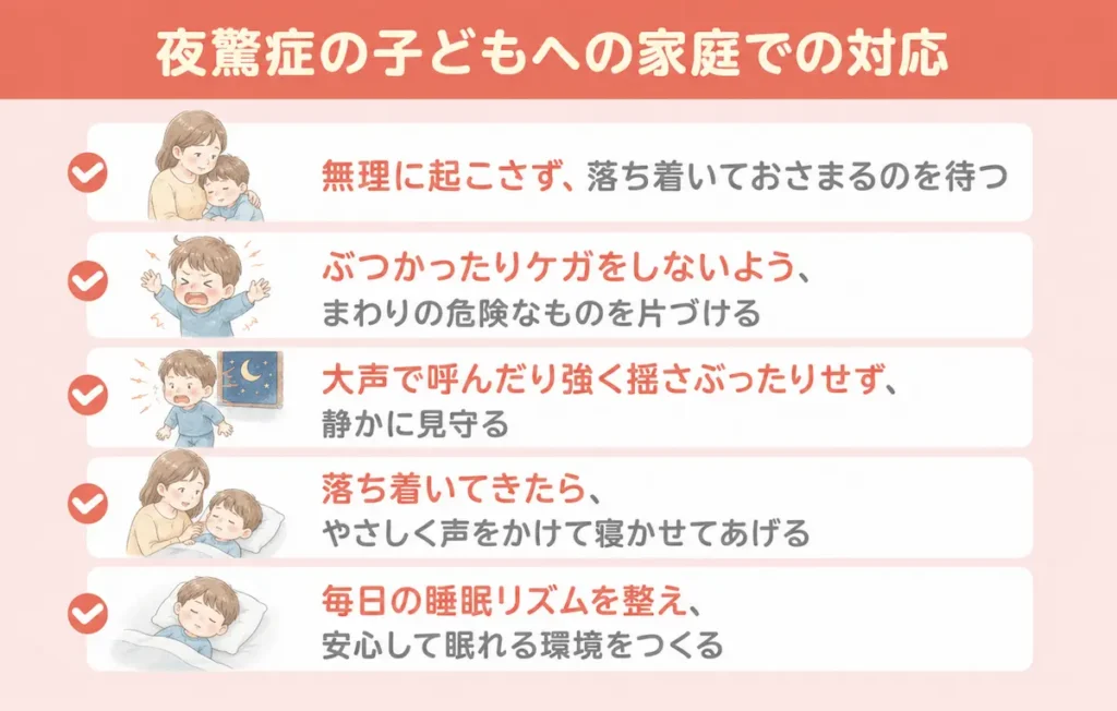 夜驚症の子どもへの家庭での対処法_まとめ画像
