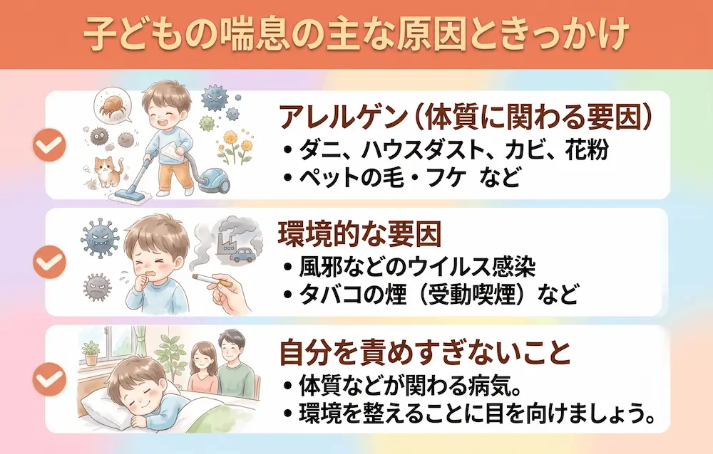 子どもの喘息の主な原因ときっかけ_まとめ画像
