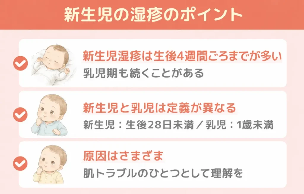 新生児の湿疹とは？まず知っておきたい「新生児」と「乳児」の違い_まとめ画像