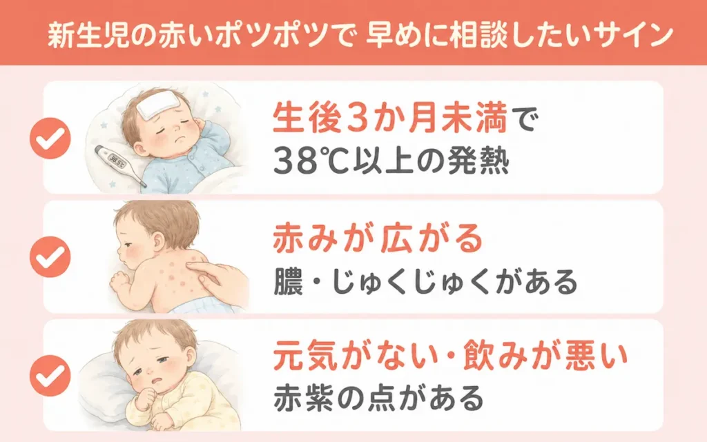 新生児の赤いポツポツで今すぐ受診したいサイン_まとめ画像