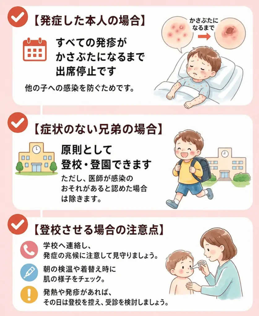 水疱瘡の兄弟は登校していい？症状がなければ登校できるのが基本_まとめ画像v2