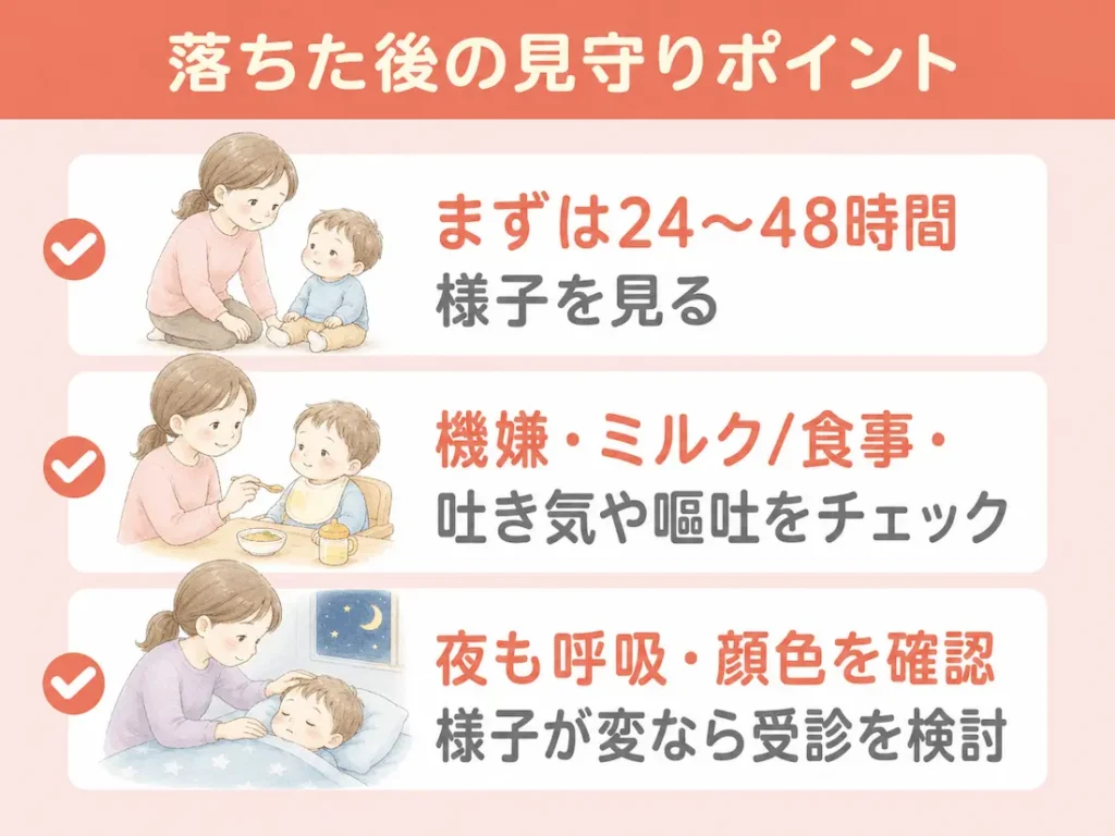 落ちたあとの経過観察はいつまで・どこを見ればいい？_まとめ画像