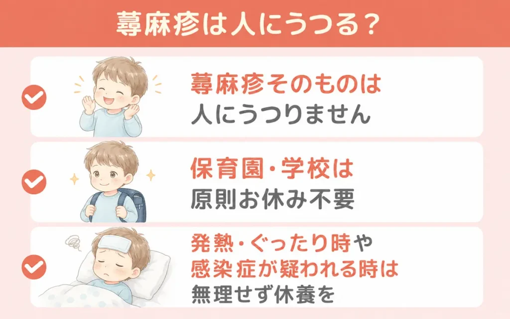 蕁麻疹は人にうつる？保育園や学校は休むべき？_まとめ画像