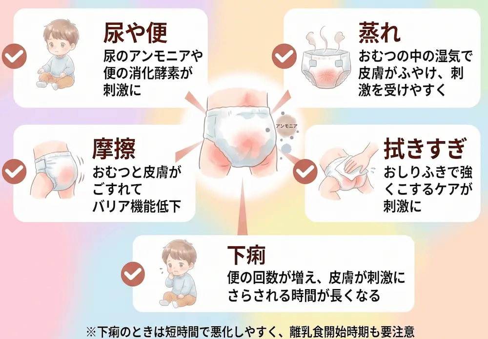 赤ちゃんのおむつかぶれの主な原因_まとめ画像