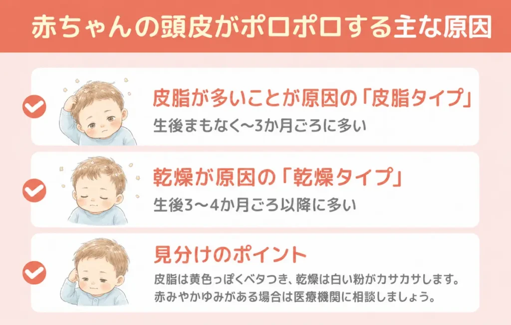 赤ちゃんの頭皮がポロポロする主な原因_まとめ画像